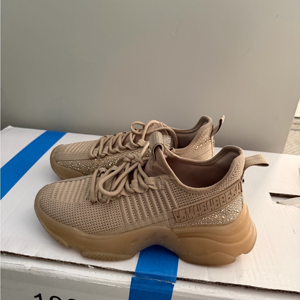 Steve Madden SM NY90 Tan Sneakers with Rhinestones Accents